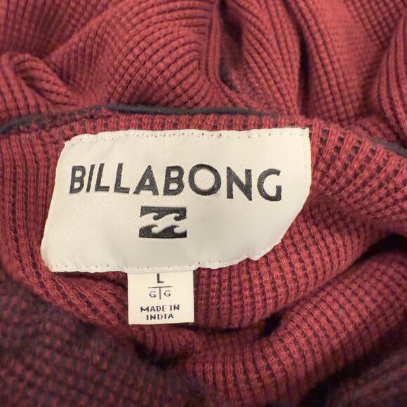 Billabong Waffle Knit Burgundy Hoodie | Men's L - Picture 3 of 6